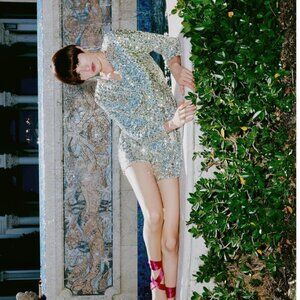 Zara Silver Sequin Wrap Dress, Size L NEW WITH TAG!